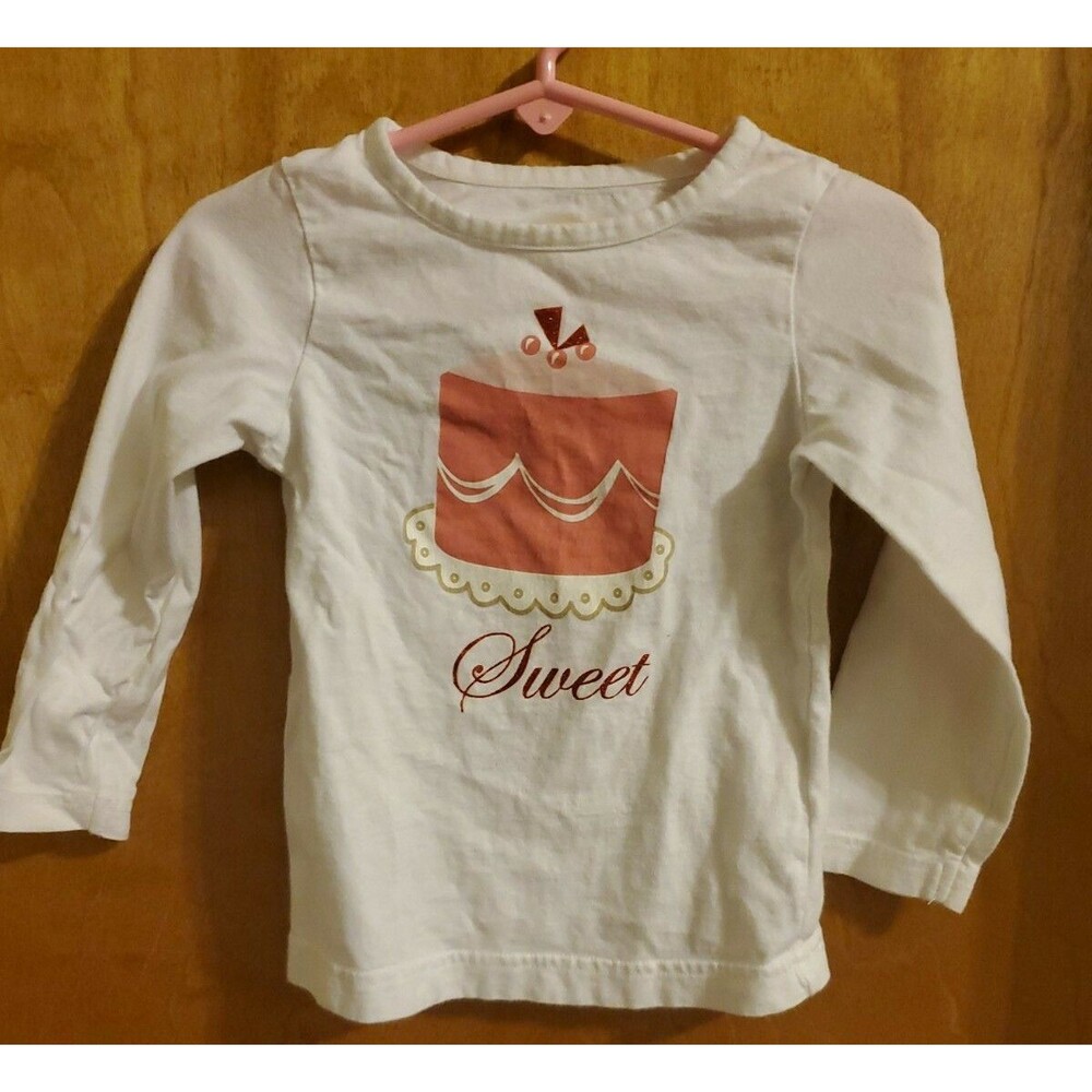 Girl's Crazy 8 size 2-3 t white long sleeve shirt cake "SWEET"